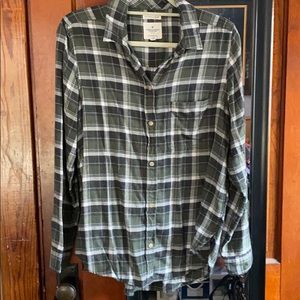 AEO Boyfriend Fit Green and White Plaid Flannel